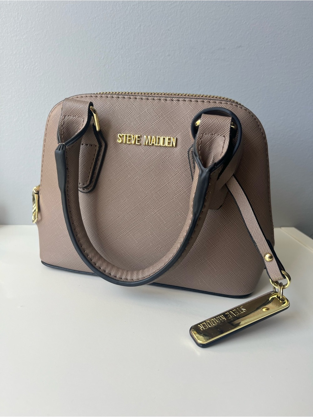 Steve Madden Taupe Mini Dome Satchel with Gold Hardware